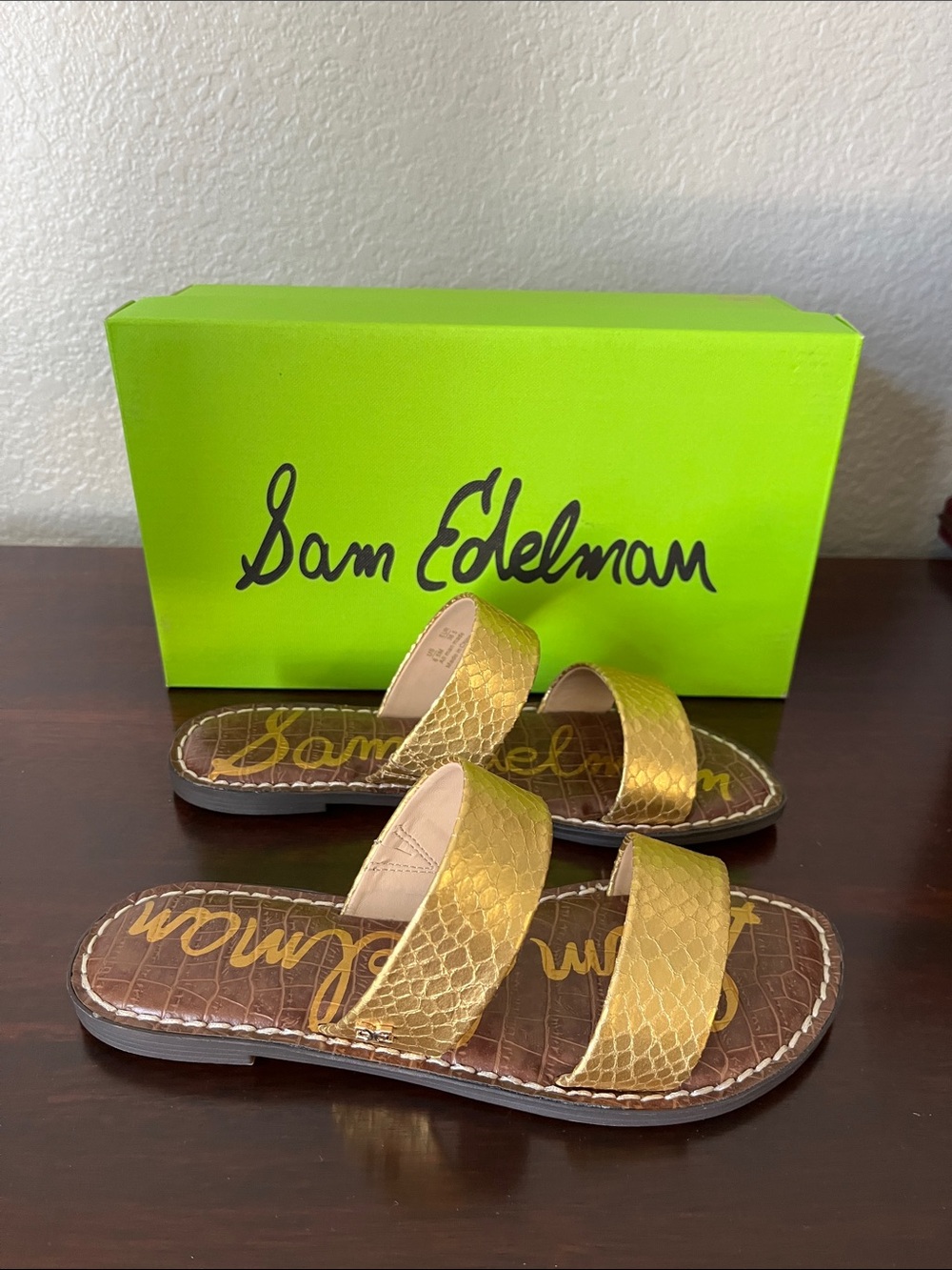 NWT Sam Edelman Gold Gala Slide Sandals
